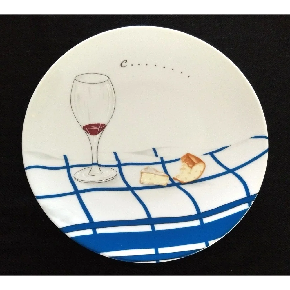 Limoges Porcelaine de Sologne Canape Plates France Camembert Cheese & Wine Set/4